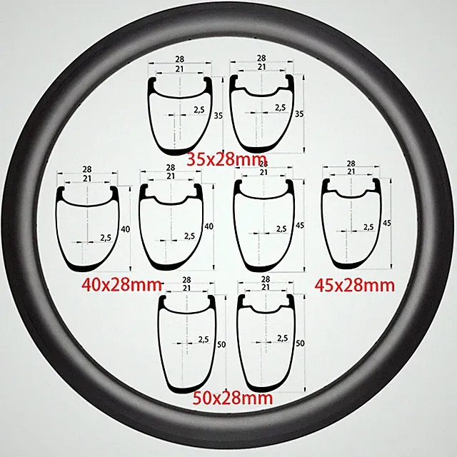 700c Asymmetric Road Bicycle Carbon Wheels Disc/V Brake Tubeless Clincher Rims