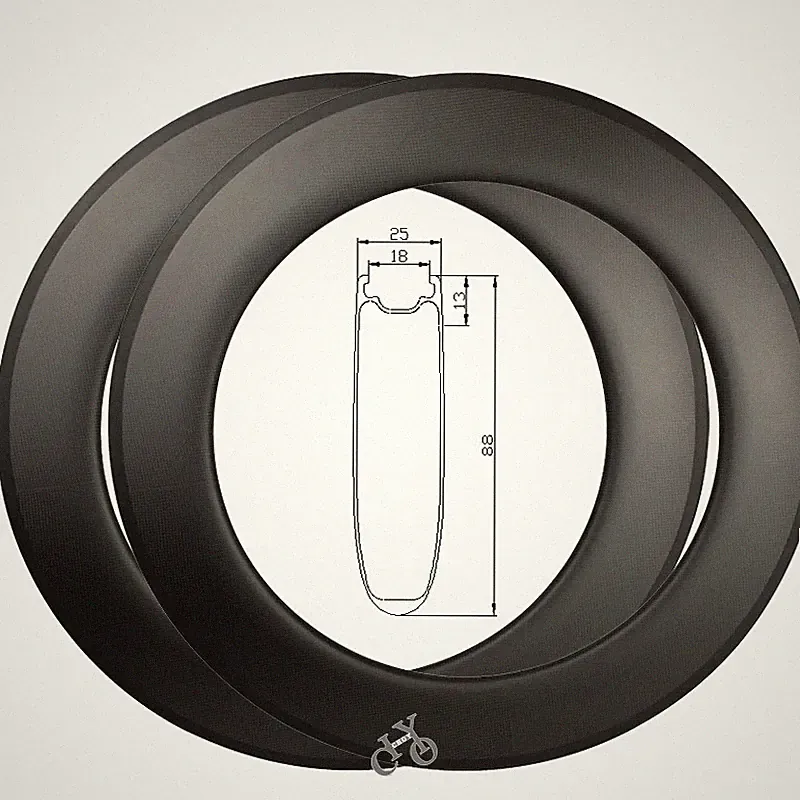 700C Triathlon Bicycle Carbon Rims 25mm Width Rim Brake Tubeless Rings 3K Matte
