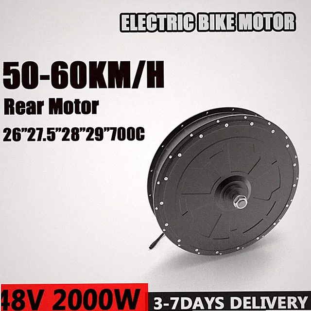 Mountain Electric Bike 48V 2000W Brushless Gearless Rear Hub Motor 20-29'' 700C