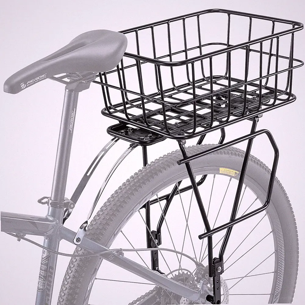 Rear Bike Rack with Basket - Bike Cargo Rack for Disc Brake/Non-Disc Brake Mount