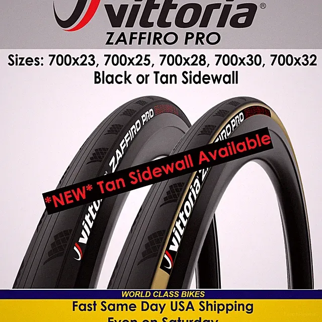 Vittoria Zaffiro Pro G2.0 700x23, 25, 28, 30, 32c Black or Tan Folding Bike Tire